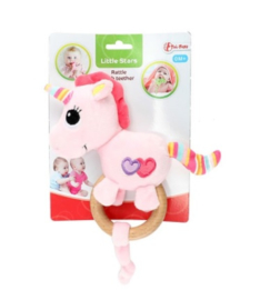 LITTLE STARS Baby rammelaar met houten bijtring 'Unicorn'+
