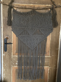 Macramé wanddoek  - grijs (muntjes/belletjes)