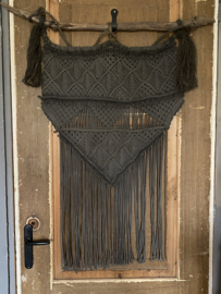 Macramé wanddoek - grijs (belletjes)