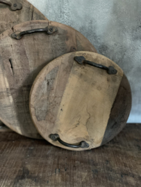 Ronde serveerplank oud hout S