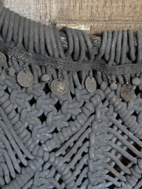 Macramé wanddoek  - grijs (muntjes/belletjes)