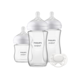 *Glazen fles 120 + 240 ml (2x) + fopspeen - Philips Avent natural 3.0*