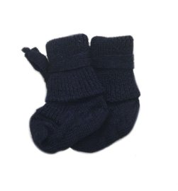 *Wollen striksokken newborn - marine - Hirsch natur*