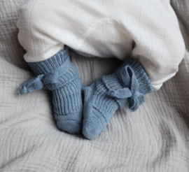 *Wollen striksokken newborn - skyblue - Hirsch natur*
