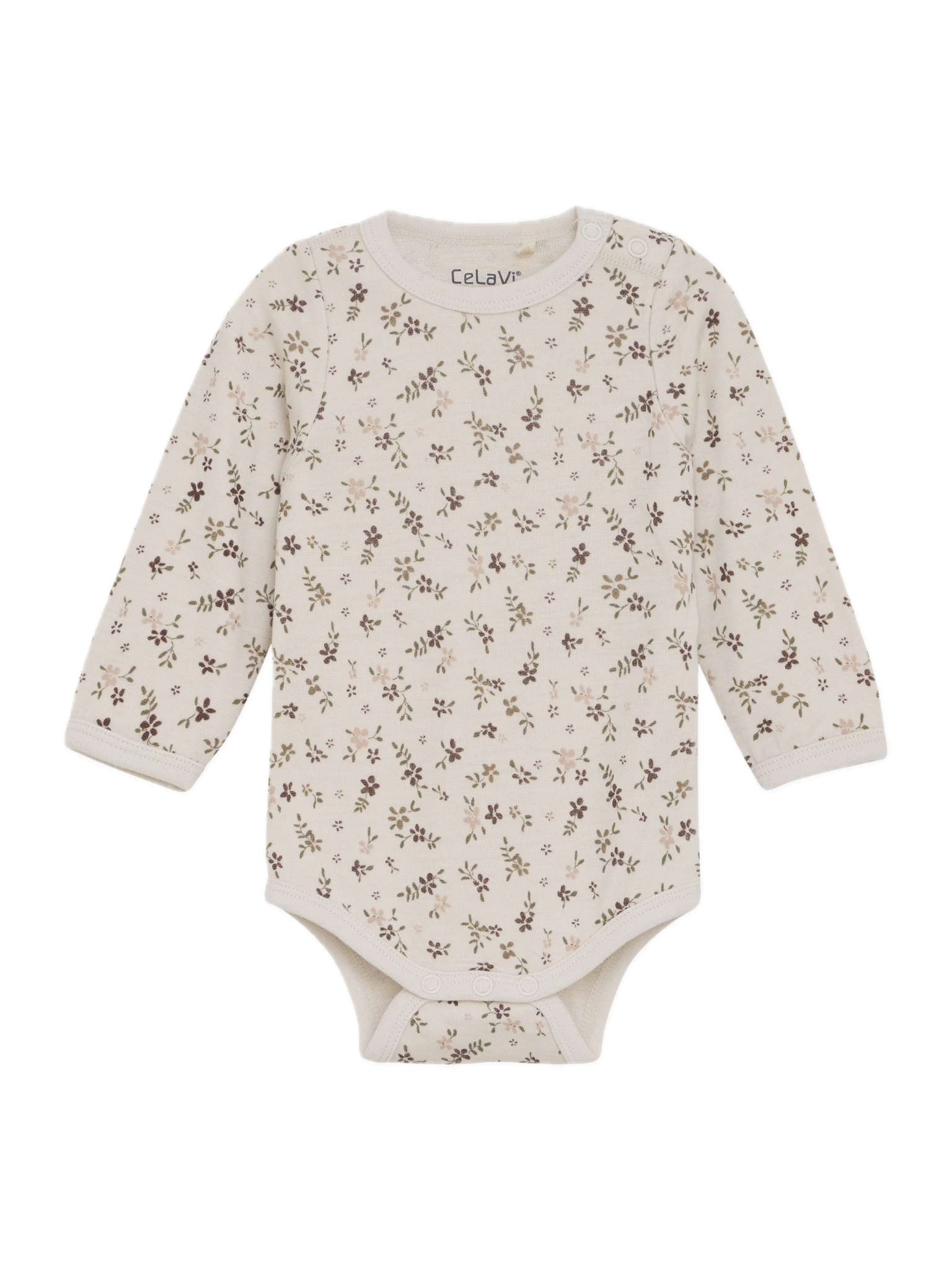 *Body merinowol/viscose marron bloemen - CeLaVi*