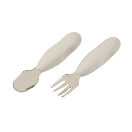 *Pre-besteksetje vork en lepel inox grijs - Béaba*