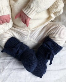 *Wollen striksokken newborn - marine - Hirsch natur*