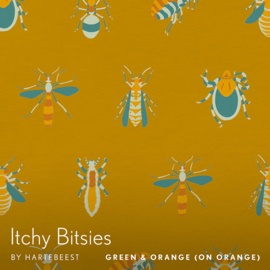 Itchy Bitsies - Green & Orange (on Orange)