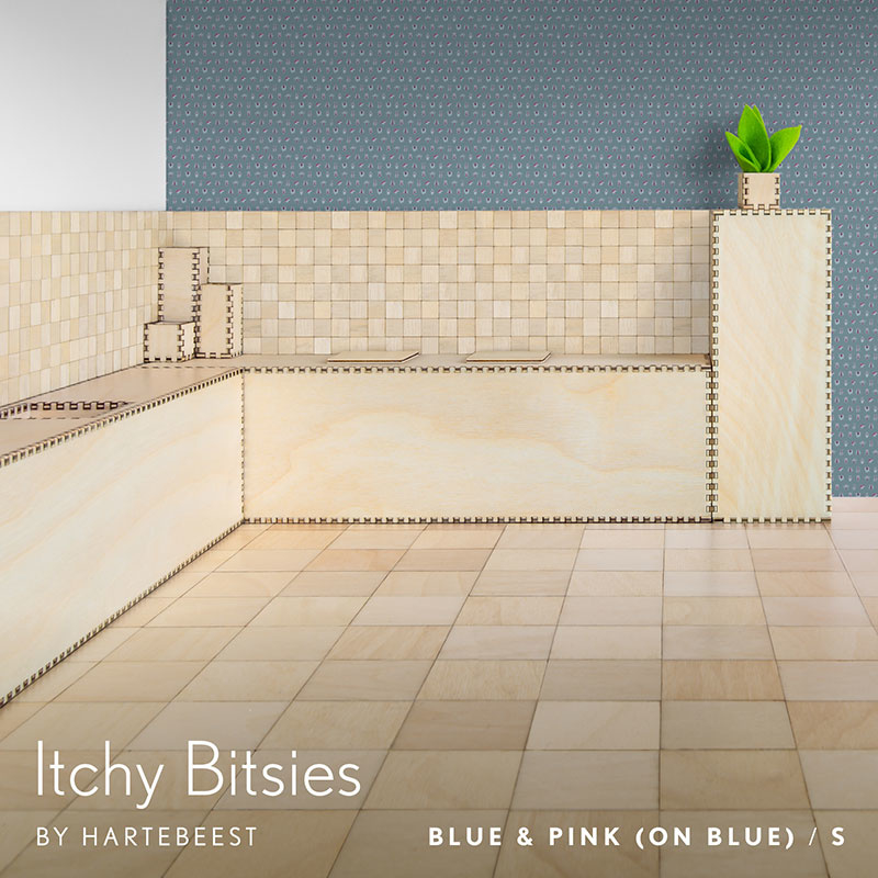 Itchy Bitsies - Blue & Pink (on Blue)