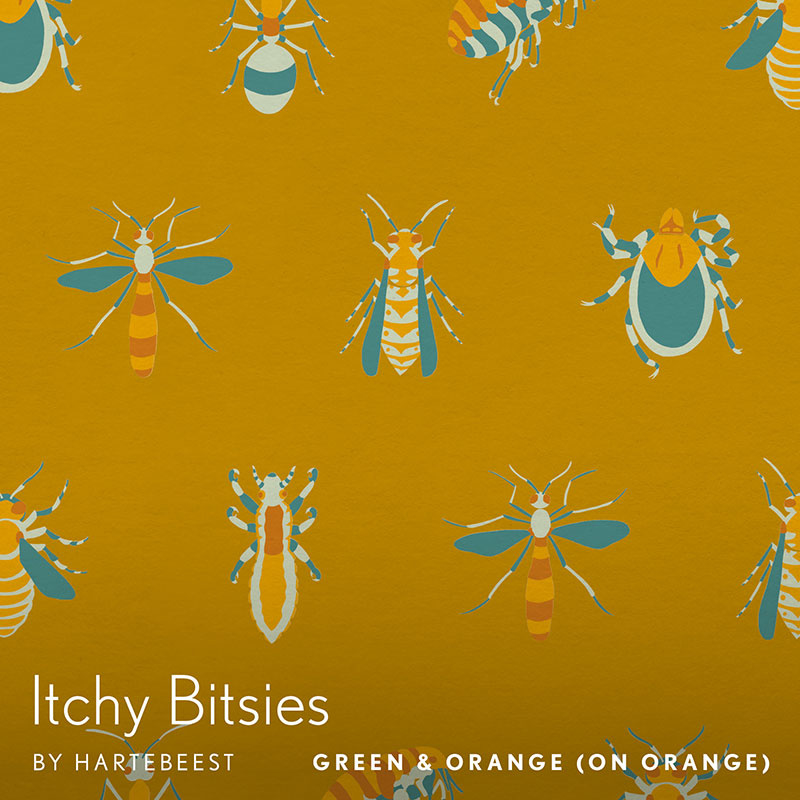Itchy Bitsies - Green & Orange (on Orange)