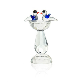 Two Crystal Birds on Tall Table