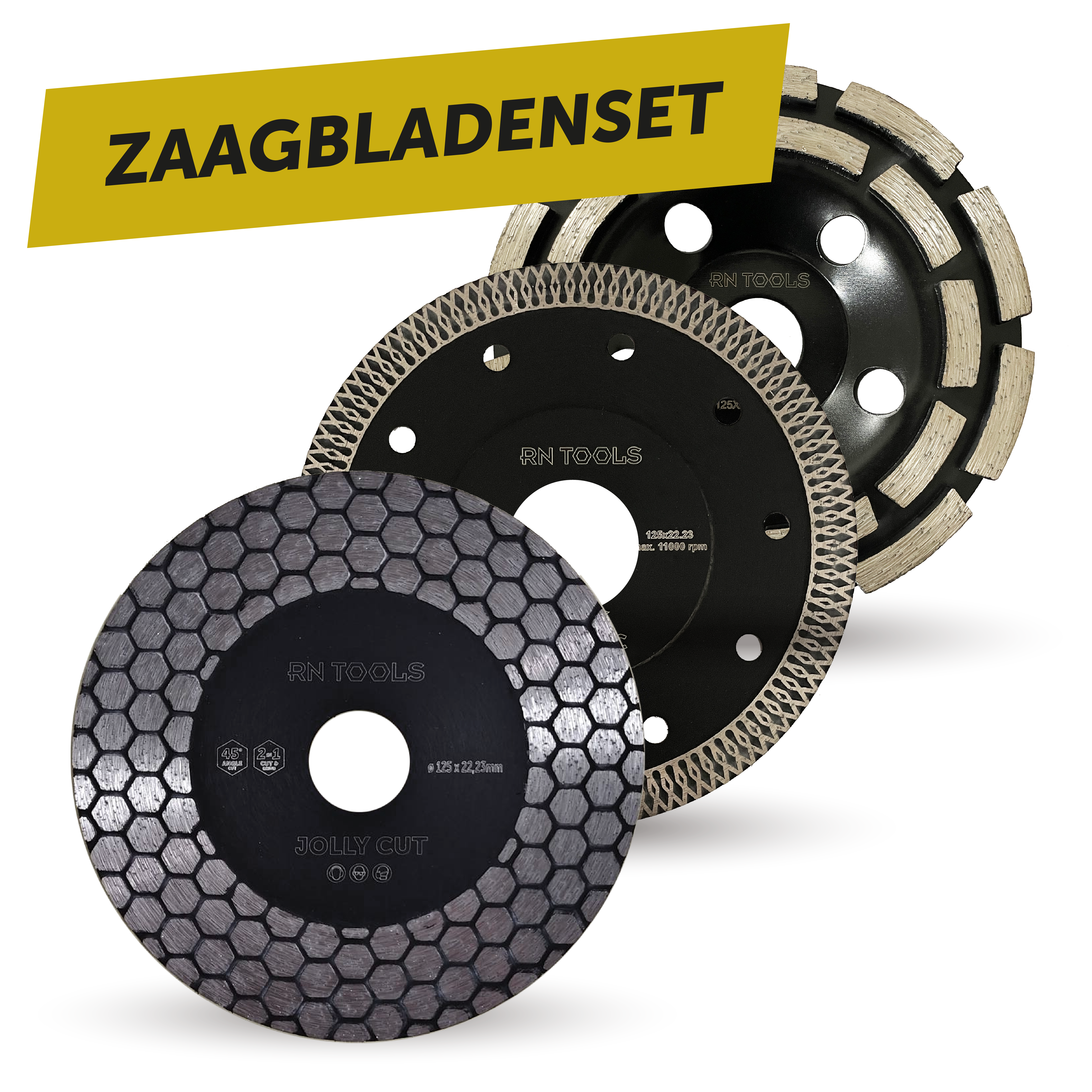 Zaagbladenset 3-delig - Diamantzaagblad Jolly Cut - Diamantzaagblad Ceramic - Komschijf met Dubbele rij