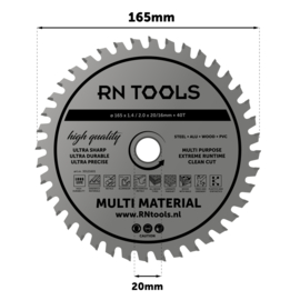 RNtools Cirkelzaagblad - Multi Material - 165 x 20 mm - 40 tanden
