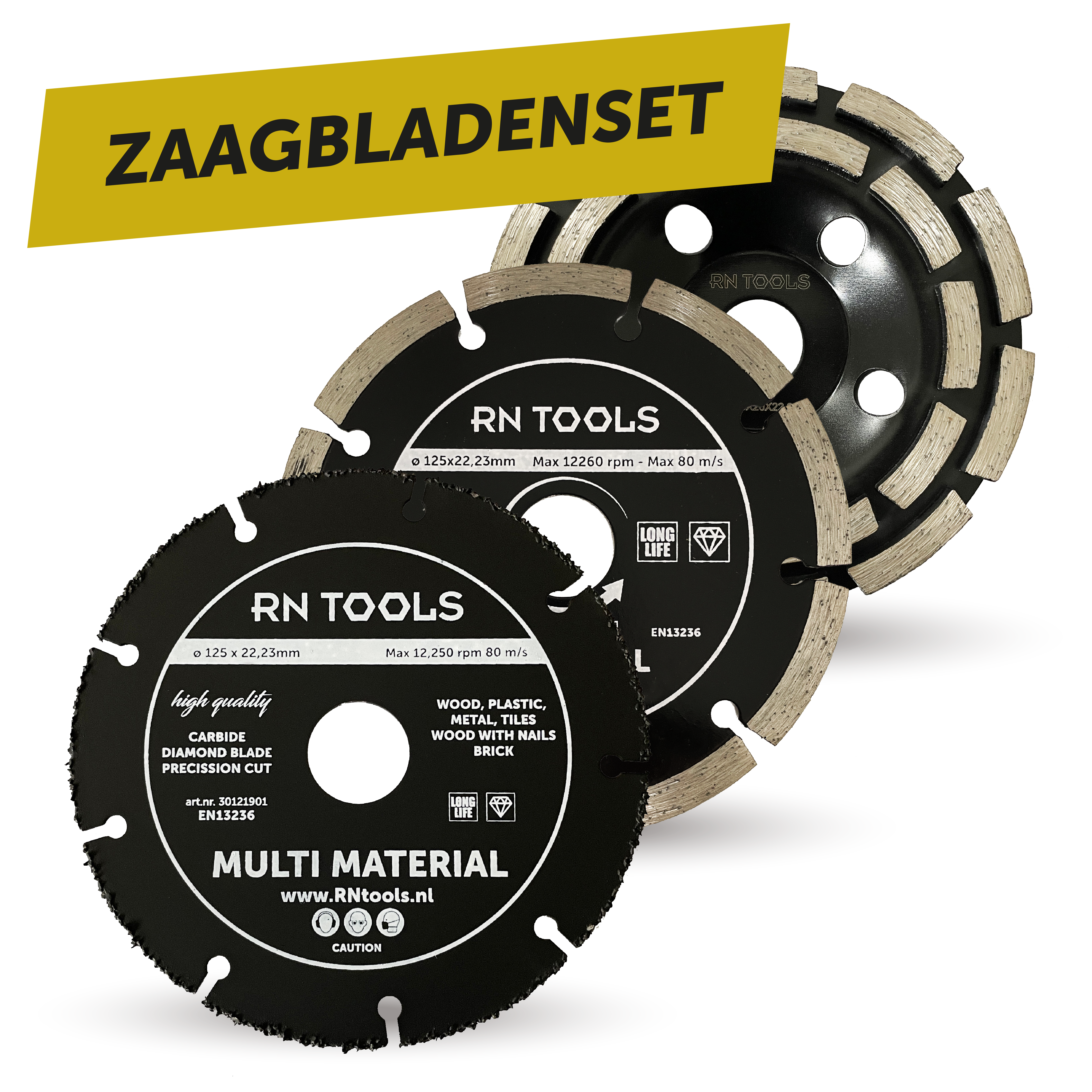 Zaagbladenset 3-delig - Multi Carbide Slijpschijf - Diamantzaagblad 125 mm Universeel - Diamant Komschijf