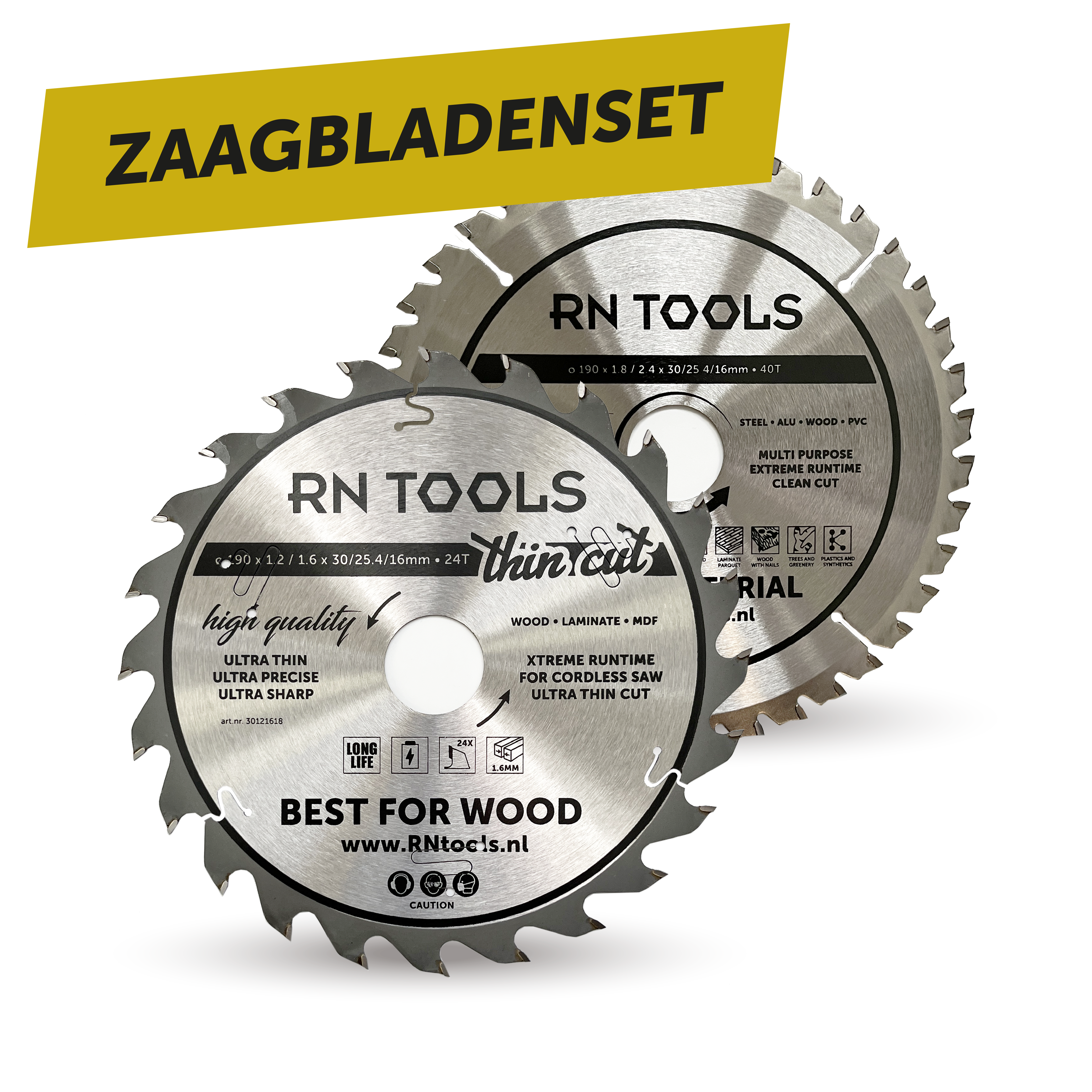 Cirkelzaagbladenset 2-delig - 190 x 30 mm - voor Hout, Metaal en Aluminium