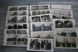 19 stuks antieke stereokaarten, 3D