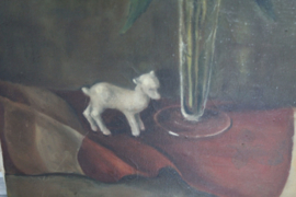 H. Alkema - Stilleven met geitje en chrysanten - 1949