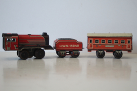 Blikken speelgoed - HWN US Zone Germany  - H0 spoor - locomotief, tender en wagon