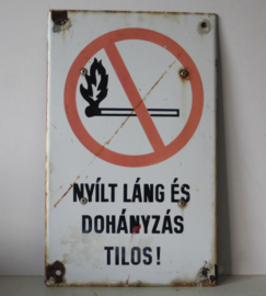 Emaille bord - Roken open vuur verboden - Hongaars