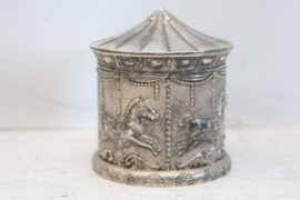 Vintage verzilverde spaarpot - draaimolen