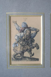 Lithografie, gesigneerd AD - drieluik met vrolijke taferelen - 19e eeuw