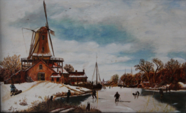 G.J. Dalman - winterlandschap met molen en schaatsers