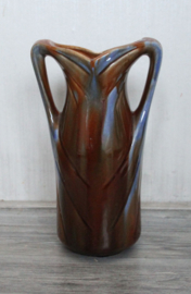 Art Nouveau bruin-lichtblauw geglazuurde vaas