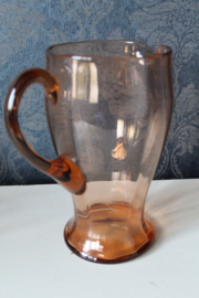 Antiek Roze/Rood kristallen waterkan met 3 glazen ca 1930