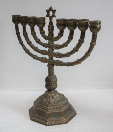 Chanoeka - Joodse 8 armige kandelaar, brons