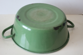 Grote groen met blauw emaillen (soep) pan