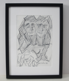 Jan Sierhuis - man vrouw, Origineel potlood/krijt tekening - 1966