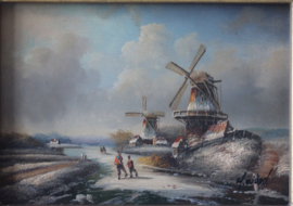 H. Wood  - Nederlands winterlandschap met molens