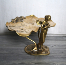 Brons, Art Nouveau -  butlerschaal versierd met elf / fee