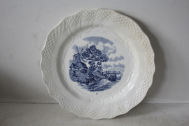 Vijf Franse borden uit de Moulin des Loups Hamage Serie - (Delft blauw)