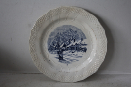 Vijf Franse borden uit de Moulin des Loups Hamage Serie - (Delft blauw)