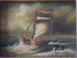 Rene Tempur - Maritiem schilderij van een vissers scheepje op zee