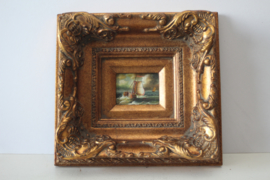 Miniatuur maritiem schilderij gelijst in barokke lijst