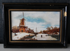 G.J. Dalman - winterlandschap met molen en schaatsers