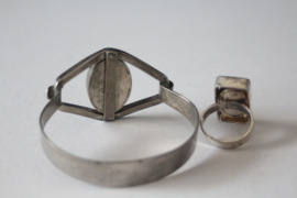 Vintage verzilverde armband en ring met Jade steen