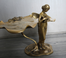 Brons, Art Nouveau -  butlerschaal versierd met elf / fee