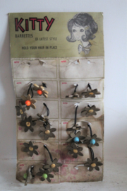 Vintage Kitty Barrettes - Haar elastiekjes met bloemen op originele kaart