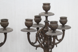 Twee grote bronzen vijf lichts kandelaars op marmeren voet - Eind 19de eeuw, Frankrijk, brons en marmer