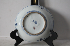 Bord, Kom - Blauw en wit Porselein met palm - China - 19e eeuw