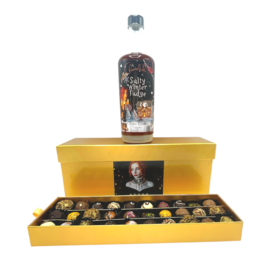 Likeur & Chocolade cadeaubox  met Salty Winter Fudge & Goldflakes