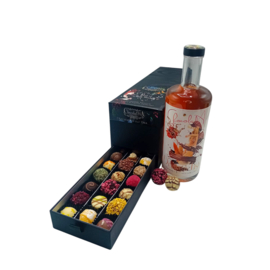 Ladebox mix van Truffels/Bonbons + fles Drunken Fish marsepein-chocolade