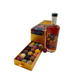 Ladebox met Chocolade Truffels en Fles Golden Love