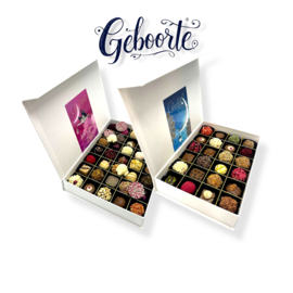 Geboorte boxen handgemaakte chocolade bonbons meisje of jongen cadeau in 6 maten - Vanaf