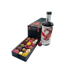 Ladebox met Chocolade Truffels en Fles Bonbon Cherry
