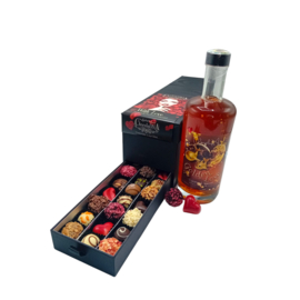 Chocolade & Liefde Luxe cadeaubox  | Golden Love fles en Handgemaakte Bonbons