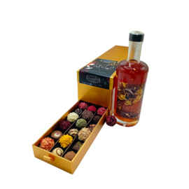Ladebox met Chocolade Truffels/Bonbons en  Fles Golden Love